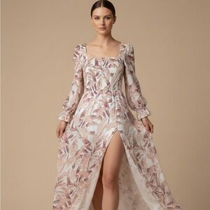 House of Harlow 1960 Sleeve Linen blend Midi‎ dress